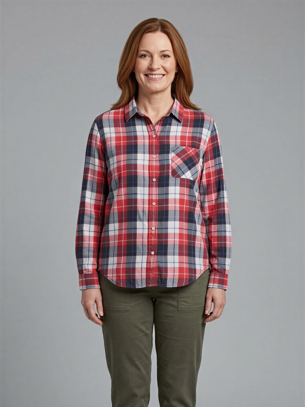 Denim & Supply by Ralph Lauren. Red, Gray & White Plaid Button-Down Shirt